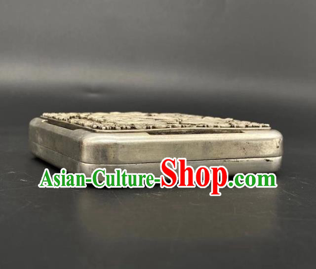 Handmade Chinese Carving Ink Box Ornaments Traditional Brass Craft Cupronickel Ink Cartridge