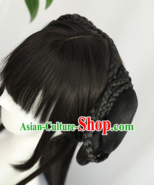 China Traditional Song Dynasty Wiggery Headdress Handmade Ancient Young Lady Straight Bangs Wig Sheath