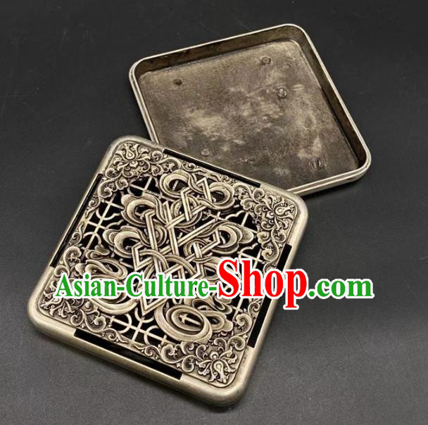 Handmade Chinese Carving Ink Box Ornaments Traditional Brass Craft Cupronickel Ink Cartridge