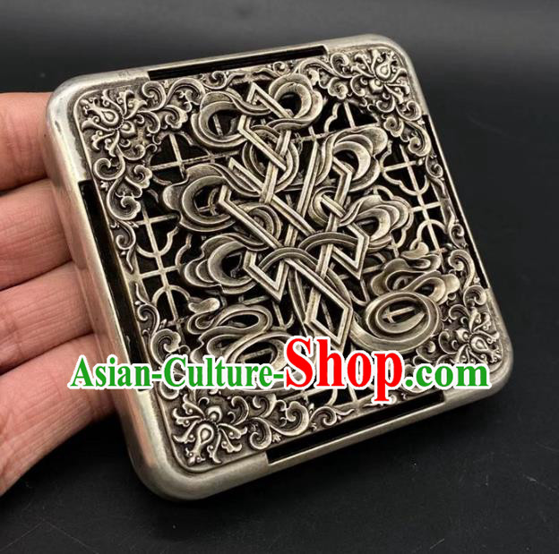 Handmade Chinese Carving Ink Box Ornaments Traditional Brass Craft Cupronickel Ink Cartridge