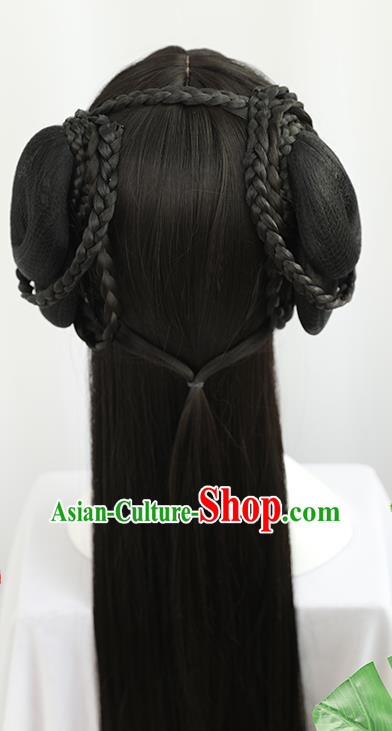 China Traditional Song Dynasty Wiggery Headdress Handmade Ancient Young Lady Straight Bangs Wig Sheath