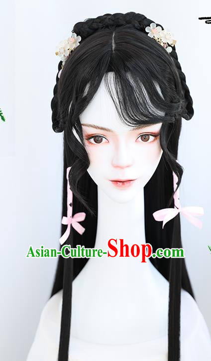 China Traditional Tang Dynasty Curly Wiggery Headdress Handmade Ancient Young Lady Wig Sheath