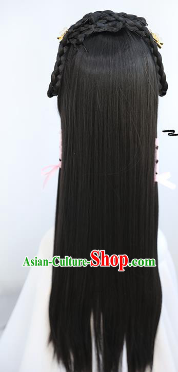 China Traditional Tang Dynasty Curly Wiggery Headdress Handmade Ancient Young Lady Wig Sheath