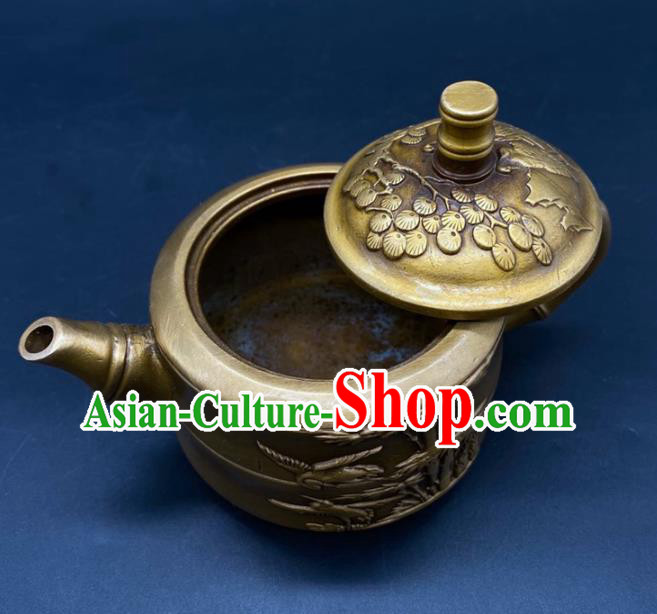 Handmade Chinese Carving Bamboo Teapot Ornaments Traditional Brass Teakettle Craft