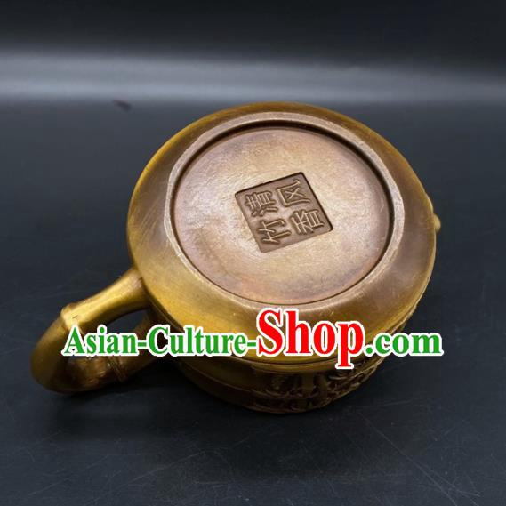 Handmade Chinese Carving Bamboo Teapot Ornaments Traditional Brass Teakettle Craft