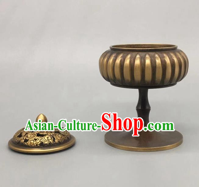 Handmade Chinese Carving Pumpkin Censer Ornaments Traditional Brass Incense Burner Accessories