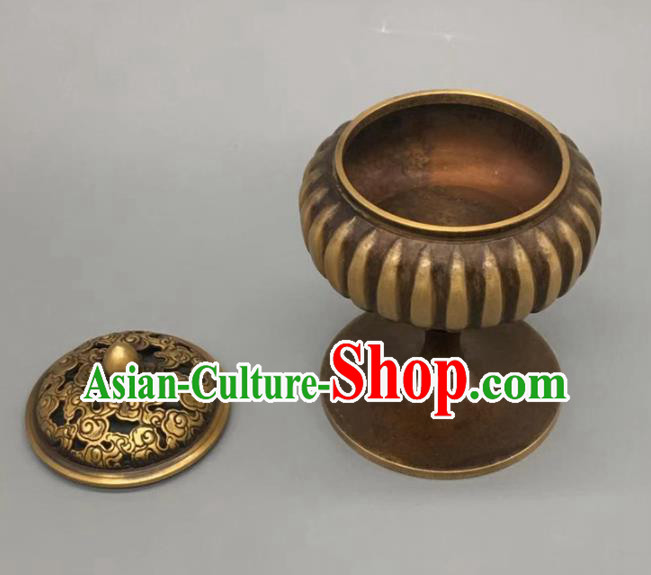 Handmade Chinese Carving Pumpkin Censer Ornaments Traditional Brass Incense Burner Accessories