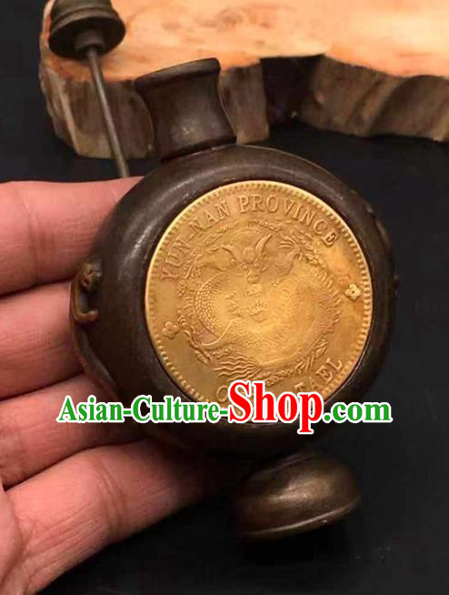 Handmade Chinese Carving Pi Xiu Snuff Bottle Ornaments Brass Accessories