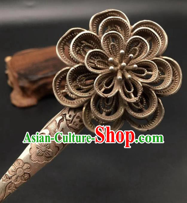 China Traditional Hair Accessories Classical Silver Peony Hairpin Handmade Hair Stick