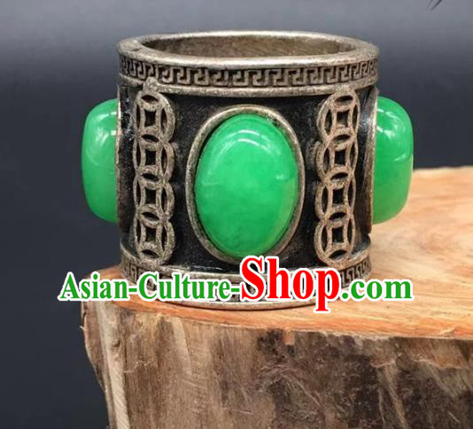 China National Jade Ring Handmade Jewelry Accessories Traditional Silver Circlet Thimble