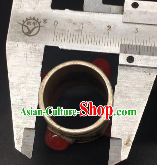 China National Agate Ring Traditional Silver Circlet Thimble Handmade Jewelry Accessories
