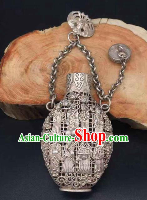 Chinese Classical Ethnic Accessories Handmade Carving Eight Immortals Brooch National Sachet Pendant Jewelry