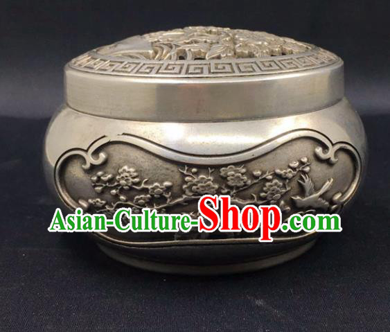 Handmade Chinese Carving Plum Blossom Censer Ornaments Traditional Brass Incense Burner Cupronickel Accessories