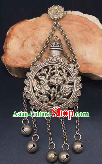 Chinese Classical Ethnic Silver Accessories National Sachet Pendant Jewelry Handmade Carving Lotus Brooch