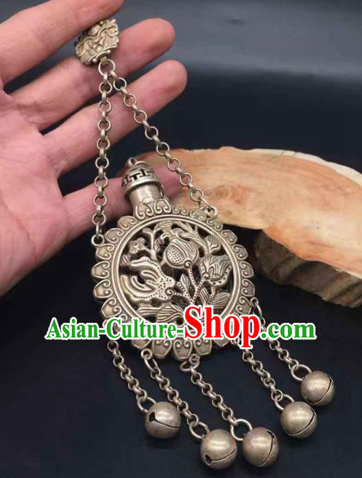 Chinese Classical Ethnic Silver Accessories National Sachet Pendant Jewelry Handmade Carving Lotus Brooch
