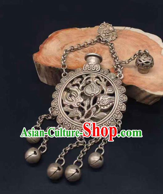 Chinese Classical Ethnic Silver Accessories National Sachet Pendant Jewelry Handmade Carving Lotus Brooch