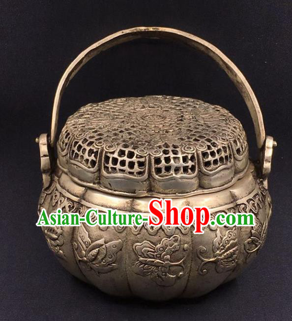 Handmade Chinese Carving Butterfly Censer Ornaments Traditional Brass Accessories Cupronickel Handwarmer