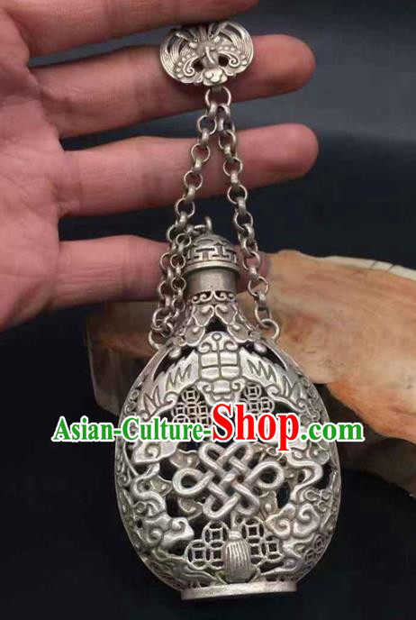 Chinese National Sachet Pendant Jewelry Handmade Carving Brooch Classical Ethnic Silver Accessories