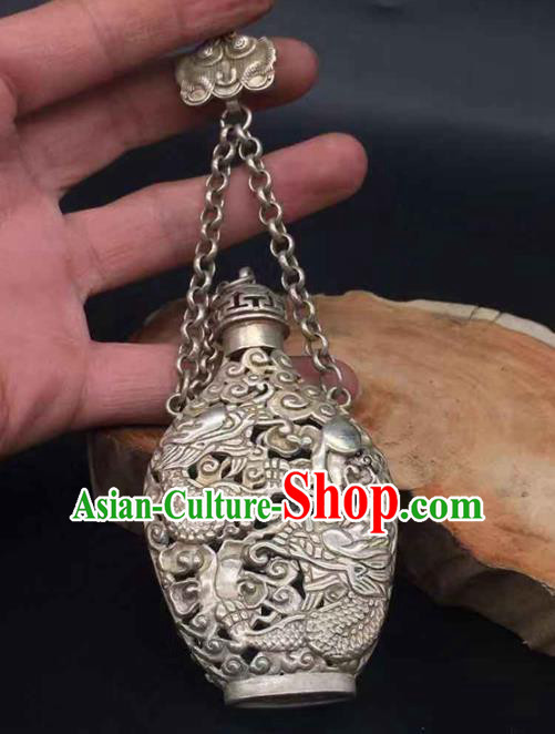Chinese Handmade Carving Dragon Brooch Classical Ethnic Silver Accessories National Sachet Pendant Jewelry