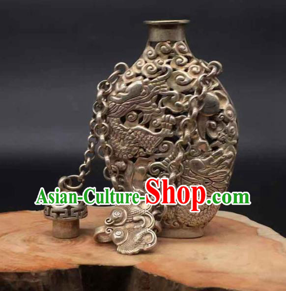Chinese Handmade Carving Dragon Brooch Classical Ethnic Silver Accessories National Sachet Pendant Jewelry