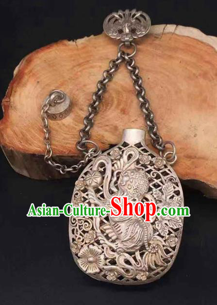 Chinese Handmade Sachet Brooch Classical Ethnic Accessories National Silver Carving Pi Xiu Pendant Jewelry