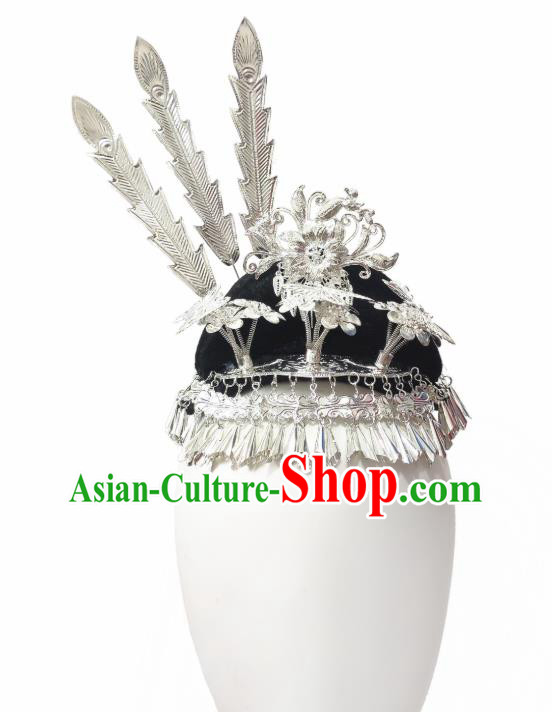 China Handmade Miao Ethnic Women Folk Dance Hair Accessories Traditional Dong Nationality Argent Hair Crown