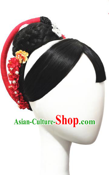 Traditional China Folk Dance Headwear Handmade Fan Dance Hair Accessories Wig Sheath