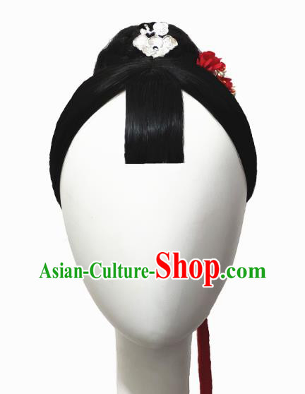 Traditional China Folk Dance Headwear Handmade Fan Dance Hair Accessories Wig Sheath