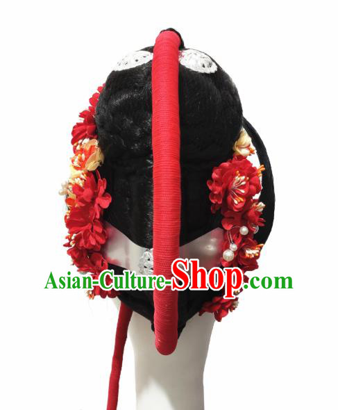 Traditional China Folk Dance Headwear Handmade Fan Dance Hair Accessories Wig Sheath