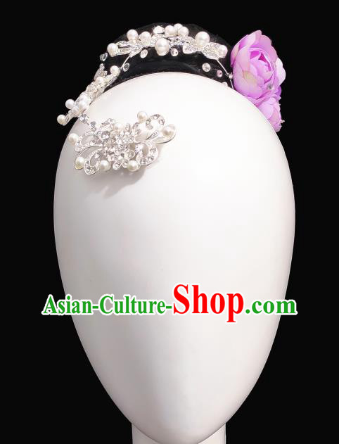Traditional China Classical Dance Headwear Handmade Stage Show Hair Accessories Wig Chignon