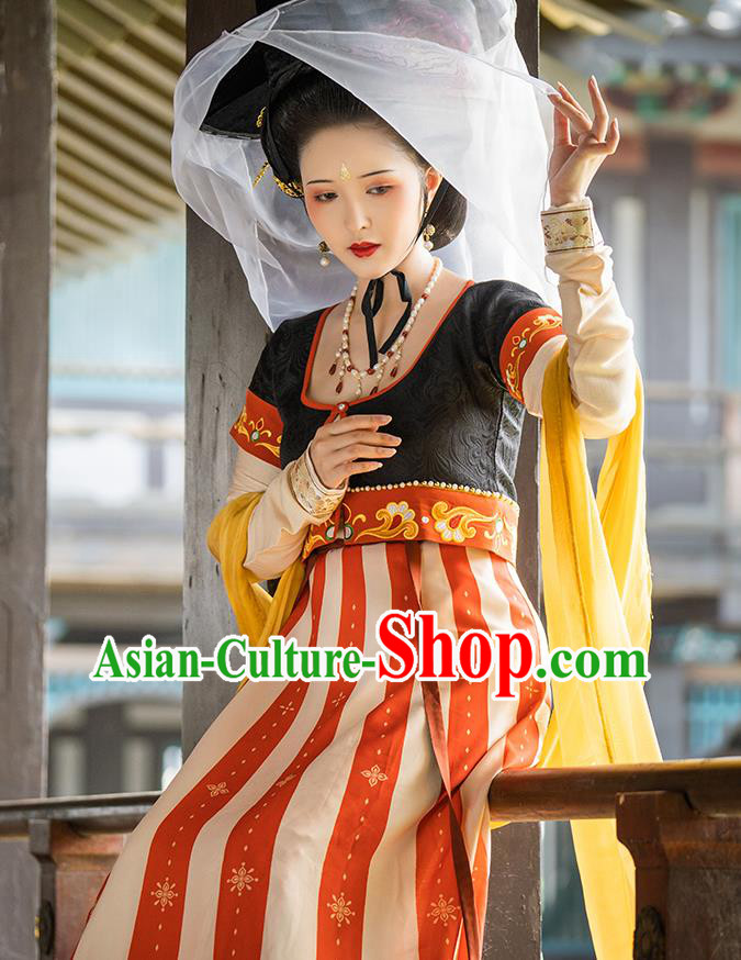 China Traditional Tang Dynasty Royal Princess Gao Yang Historical Clothing Ancient Palace Infanta Embroidered Hanfu Dress