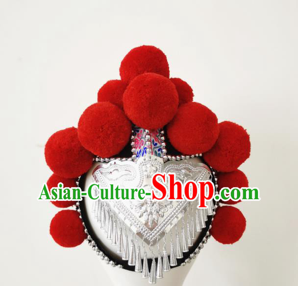China Folk Dance Hair Accessories Traditional Yi Ethnic Red Cockscomb Hat
