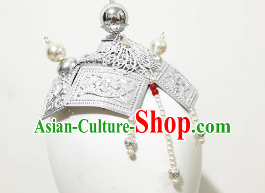 China Ethnic Folk Dance Hair Accessories Traditional Mongol Nationality Argent Hat