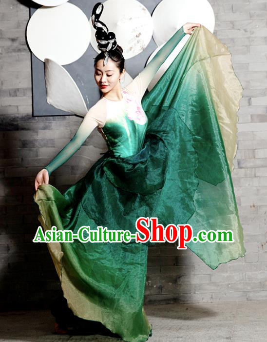 Traditional China Lotus Dance Stage Show Costumes Classical Dance Clothing Umbrella Dance Green Dress
