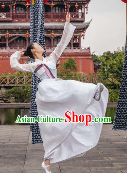 Chinese Classical Dance Stage Performance Clothing Traditional Korean Nationality Dance White Dress Complete Set