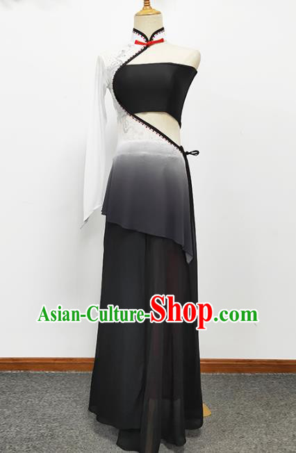Traditional China Umbrella Dance Stage Show Costume Classical Dance Black Blouse and Skirt Outfits