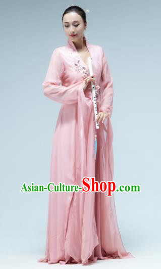 Traditional China Classical Dance Water Sleeve Pink Dress Umbrella Dance Stage Show Costume