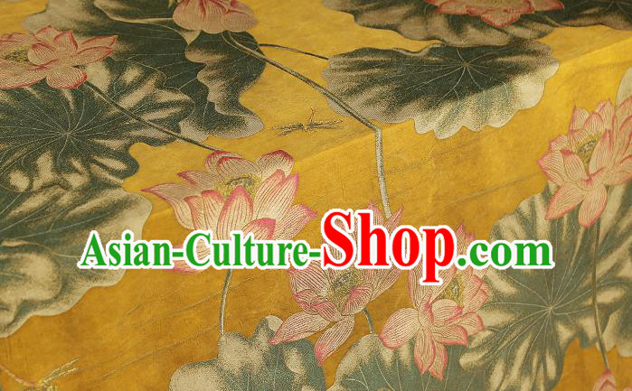 Chinese Traditional Cheongsam Silk Fabric Royal Lotus Pattern Yellow Song Brocade Gambiered Guangdong Gauze
