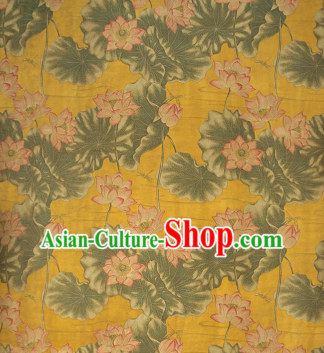 Chinese Traditional Cheongsam Silk Fabric Royal Lotus Pattern Yellow Song Brocade Gambiered Guangdong Gauze