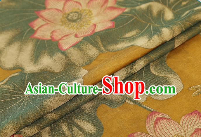 Chinese Traditional Cheongsam Silk Fabric Royal Lotus Pattern Yellow Song Brocade Gambiered Guangdong Gauze