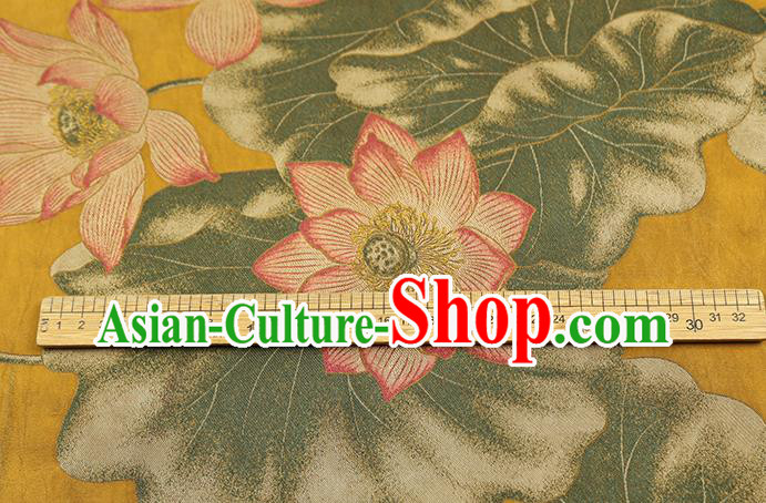 Chinese Traditional Cheongsam Silk Fabric Royal Lotus Pattern Yellow Song Brocade Gambiered Guangdong Gauze