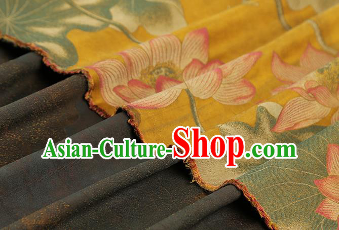 Chinese Traditional Cheongsam Silk Fabric Royal Lotus Pattern Yellow Song Brocade Gambiered Guangdong Gauze