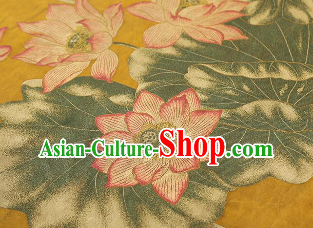 Chinese Traditional Cheongsam Silk Fabric Royal Lotus Pattern Yellow Song Brocade Gambiered Guangdong Gauze