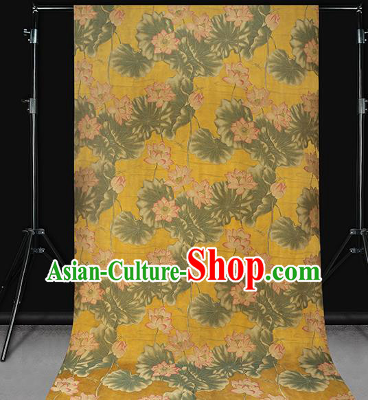 Chinese Traditional Cheongsam Silk Fabric Royal Lotus Pattern Yellow Song Brocade Gambiered Guangdong Gauze