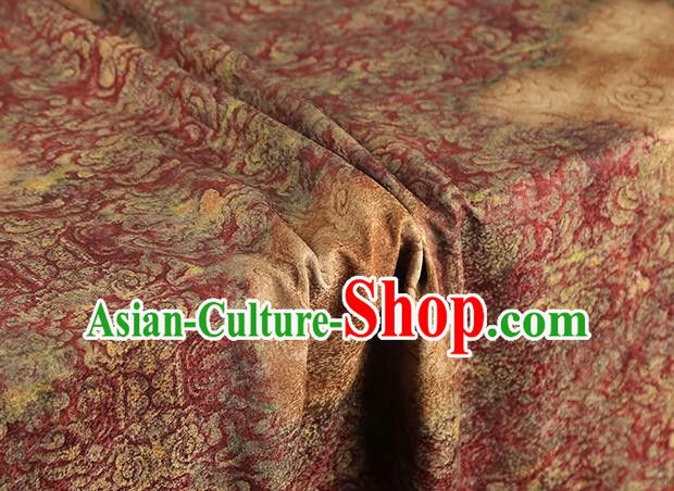 Chinese Royal Clouds Pattern Dark Red Brocade Traditional Cheongsam Silk Fabric Gambiered Guangdong Gauze