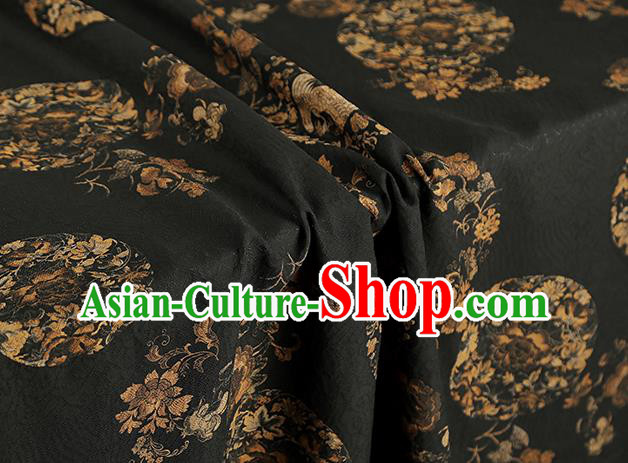 Chinese Royal Peony Pattern Brocade Traditional Cheongsam Silk Fabric Black Gambiered Guangdong Gauze