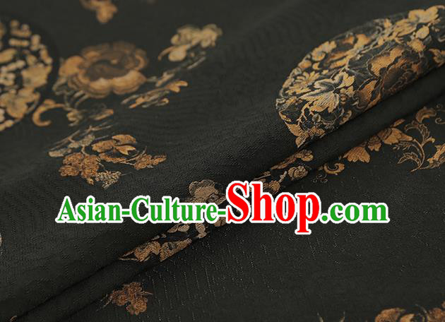 Chinese Royal Peony Pattern Brocade Traditional Cheongsam Silk Fabric Black Gambiered Guangdong Gauze