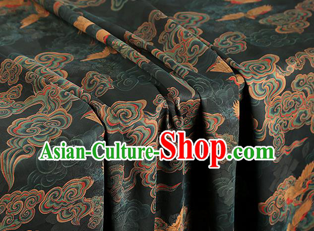 Chinese Gambiered Guangdong Gauze Traditional Cheongsam Silk Fabric Royal Cloud Crane Pattern Atrovirens Brocade
