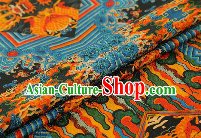 Chinese Royal Dragons Pattern Brocade Drapery Black Gambiered Guangdong Gauze Traditional Cheongsam Silk Fabric