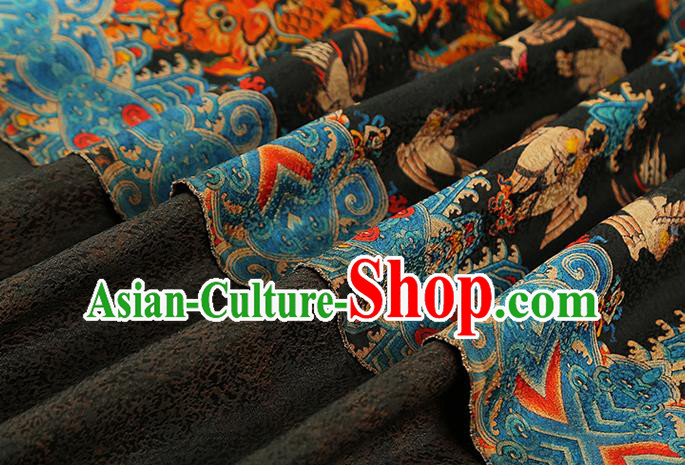 Chinese Royal Dragons Pattern Brocade Drapery Black Gambiered Guangdong Gauze Traditional Cheongsam Silk Fabric